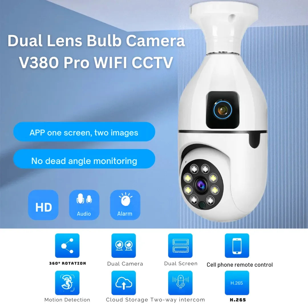 Bulb WIFI Dual 2 Lens Camera | WIFI smart camera v380 Pro