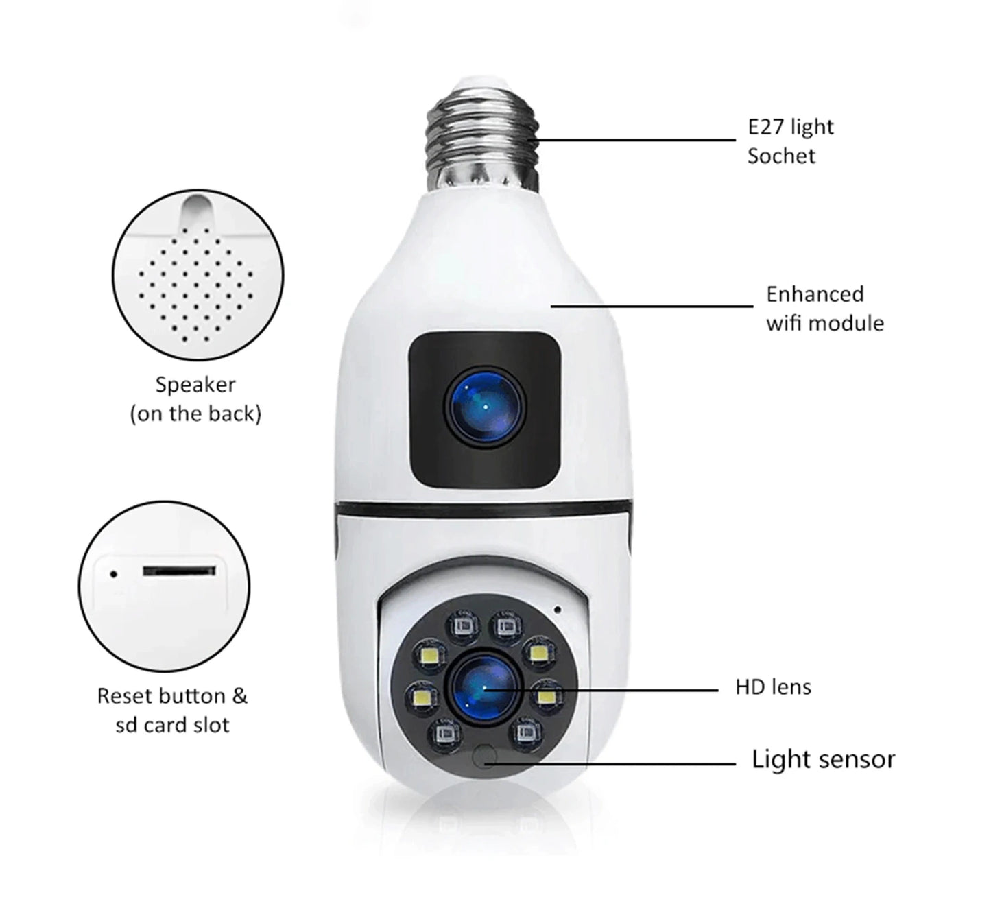 Bulb WIFI Dual 2 Lens Camera | WIFI smart camera v380 Pro