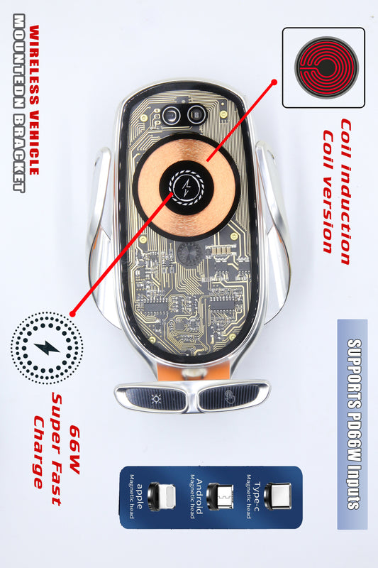 v6 66W Magnetic Fast Wireless Car Charger – Transparent Air Vent Phone Mount