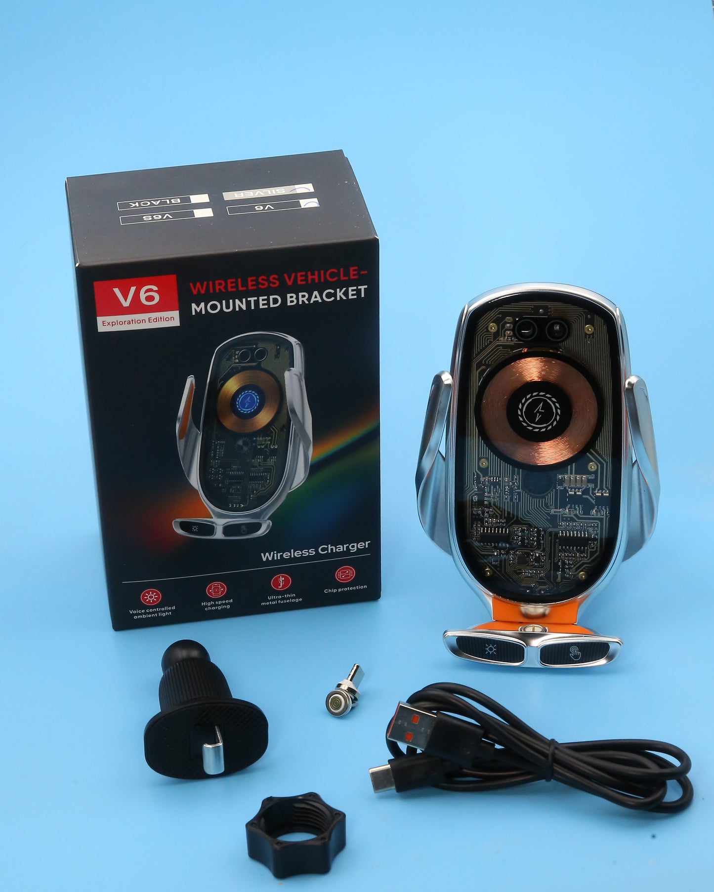 v6 66W Magnetic Fast Wireless Car Charger – Transparent Air Vent Phone Mount