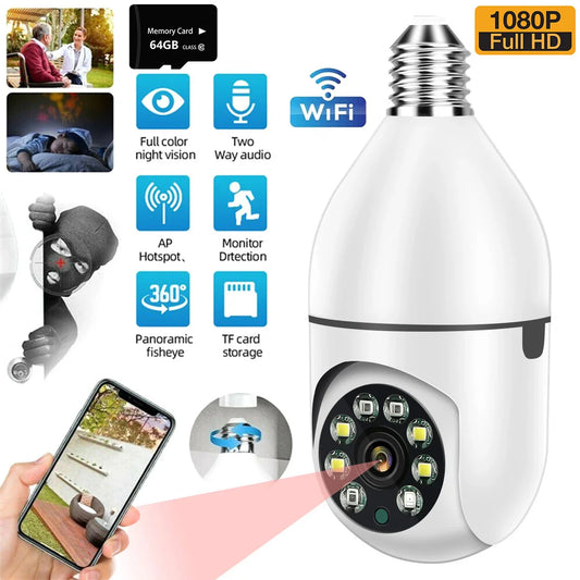 360° WiFi Bulb Camera – Full-HD 1080P Night Vision & Motion Sensor